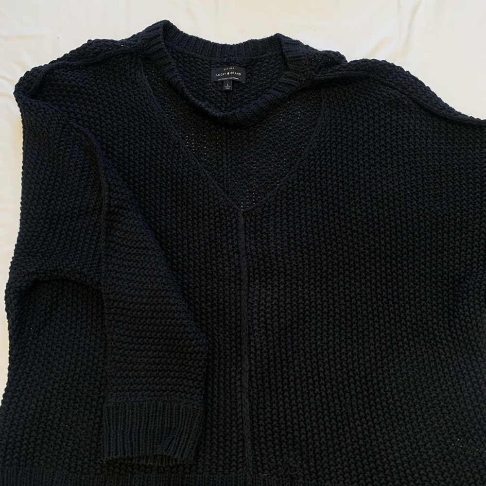 Lucky Brand black knit sweater with front cutout